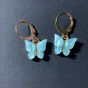 Glittery Baby blue Butterfly Earrings